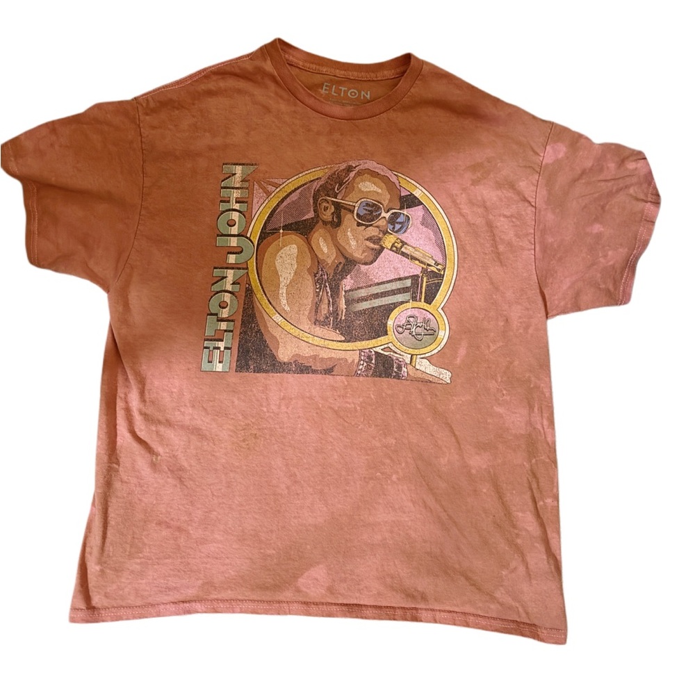 Custom dyed Elton John official Tour top Graphic T-Shirt in Rust sz XL cotton UK